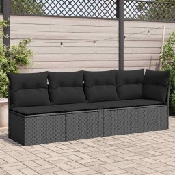 vidaXL 4 személyes fekete polyrattan kerti kanapé párnákkal