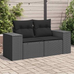 vidaXL kétszemélyes fekete polyrattan kerti kanapé párnákkal