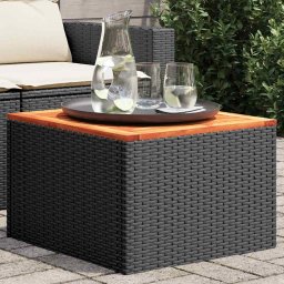 vidaXL fekete polyrattan és akácfa kerti asztal 55 x 55 x 37 cm