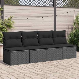 vidaXL 4 személyes fekete polyrattan kerti kanapé párnákkal