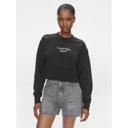 Calvin Klein Jeans Pulóver Stacked Institutional J20J221466 Fekete Regular Fit