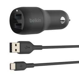 BELKIN Dual USB-A autós töltő 24W USB-C kábel