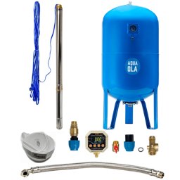 Házi vízmű búvárszivattyúval 2,5'' STM 24 / 150l - RTS digitális nyomáskapcsolóval, kútvízhez, hidrofor tartállyal