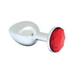Rimba XS - piros köves, fém butt plug (ezüst)