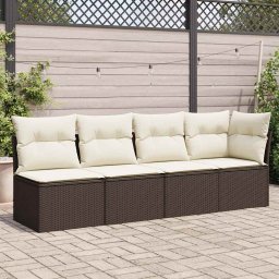 vidaXL 4 személyes barna polyrattan kerti kanapé párnával