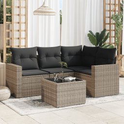 vidaXL 5 részes szürke polyrattan kerti ülőgarnitúra párnákkal