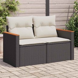 vidaXL 2 személyes fekete polyrattan kerti kanapé párnával