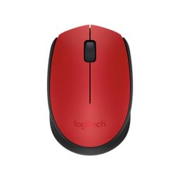 Egér, vezeték nélküli, optikai, közepes méret, USB, LOGITECH "M171", piros