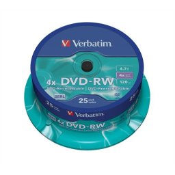 VERBATIM DVD-RW lemez, újraírható, 4,7GB, 4x, 25 db, hengeren, VERBATIM