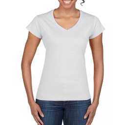 Softstyle V-nyakú Női pamut póló, Gildan GIL64V00, White-L