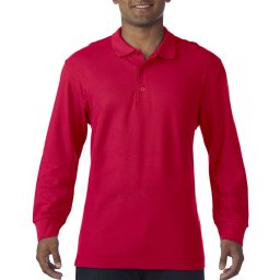 Gildan GI85900 hosszú ujjú galléros dupla piké prémium póló, Piros-2XL