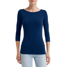 Női sztreccs póló, 3/4 ujjú, Anvil ANL2455, Navy-S