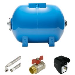 Vízmű készlet 60L AQUA OLA, BSK-3A (400V) fekvő házi vízmű szett hidrofor tartállyal és nyomáskapcsolóval