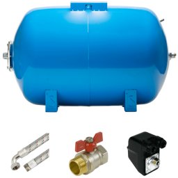 Vízmű készlet 100L AQUA OLA, BSK-3A (400V) fekvő házi vízmű szett hidrofor tartállyal és nyomáskapcsolóval
