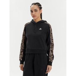 adidas Pulóver Essentials 3-Stripes Animal Print IR9313 Fekete Loose Fit