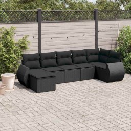vidaXL 7 részes fekete polyrattan kerti ülőgarnitúra párnával