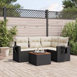 vidaXL 5 részes fekete polyrattan kerti kanapészett párnákkal