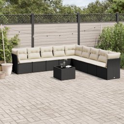 vidaXL 10 részes fekete polyrattan kerti ülőgarnitúra párnákkal
