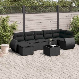 vidaXL 8 részes fekete polyrattan kerti ülőgarnitúra párnákkal
