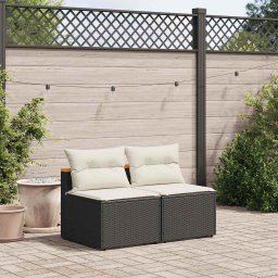 vidaXL 2 db fekete polyrattan karfa nélküli kerti kanapé párnákkal