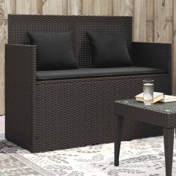 vidaXL fekete polyrattan kerti pad párnával