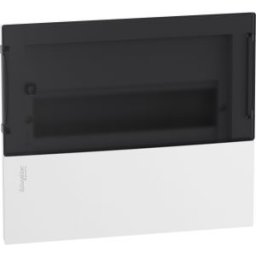 RESI9 MP Kiselosztó, füstszínű átlátszó ajtó, süllyesztett, 1x12 modul, PEN sín, komplett, fehér MIP22112S