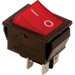 Készülékkapcs., BE-KI, 2-pólus, piros, 0-I felirat, világító 16(6)A, 250V AC
