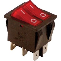 Készülékkapcsoló, BE-KI, 2-áramkör, piros, 0-I felirattal 16(6)A, 250V AC