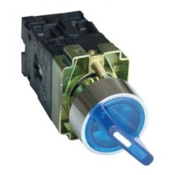 Tokozott világítókaros kapcsoló, kék, LED, kétáll., izzó n. 1×NC+1×NO, 3A/400V AC, IP44
