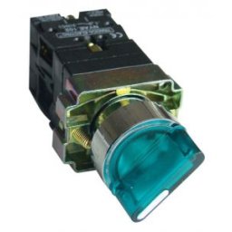 Tokozott világítókaros kapcsoló, zöld, LED, kétáll., izzó n. 1×NC+1×NO, 3A/400V AC, IP44