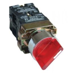 Világítókaros kapcsoló, fémalap, piros, LED,3állású, izzó n. 1×NC+1×NO, 3A/400V AC, IP42