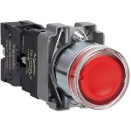Easy Harmony XB2, Világító nyomógomb, piros, AC/DC 24V, fém, panelbe süllyesztett, 22mm, visszatérő XB2BW34B1C