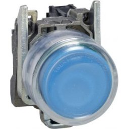 Harmony ATEX D komplett nyomógomb, Ø22, fém, 1NO, kék, átlátszó védőspkával