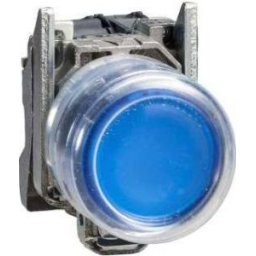 Harmony ATEX D komplett világító nyomógomb, Ø22, fém, 1NO, kék, átlátszó védősapkával, 24VAC/DC