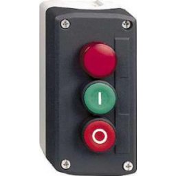 Harmony XALD tokozott nyomógomb, 1 zöld - 1 piros nyomógomb - 1 piros 230VAC LED lámpa, 1NO+1NC, "I" "O" feliratok