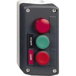 Harmony XALD tokozott nyomógomb, 1 zöld - 1 piros nyomógomb - 1 piros 230VAC LED lámpa, 1NO+1NC, "Marche" "Arrét" fel.