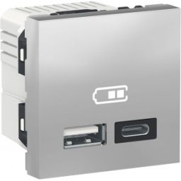 UNICA USB 2.0 töltő A+C aljzat 2 modulos Alumínium
