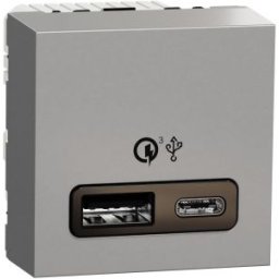 UNICA USB gyorstöltő A+C 18W aljzat 2 modulos Alumínium