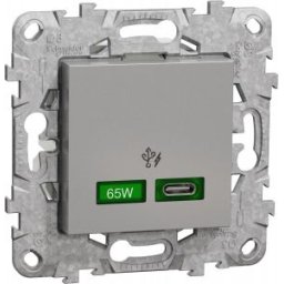 UNICA Usb töltő C 65W Alumínium 2 modulos