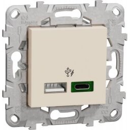 UNICA USB gyorstöltő A+C 45W Bézs 2 modulos