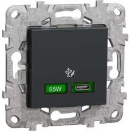 UNICA Usb töltő C 65W Antracit 2 modulos