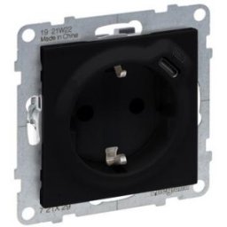 SUNO 2P+F + USB-C csatlakozóaljzat Rugós bekötés Fekete 721429