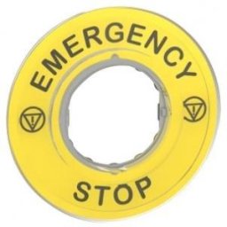 Harmony sárga köralakú felirati tábla, Ø60, vészleállítóhoz, logóval, EMERGENCY STOP