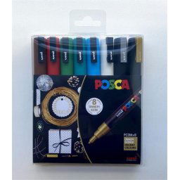 UNI Dekormarker készlet, 0,9-1,3 mm, UNI "Posca PC-3M Holiday", 8 különböző szín