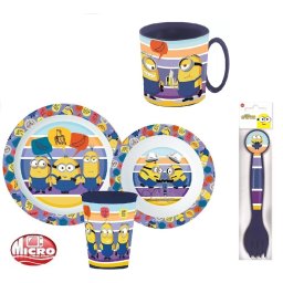 Minions - Minyonok mikrózható gyerek étkészlet + evőeszköz szett