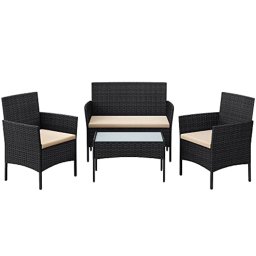 TURIA fekete rattan kerti garnitúra