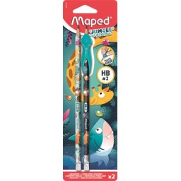 MAPED Grafitceruza radírral, HB, háromszögletű, ceruzafogóval, MAPED "Jungle Fever", kétféle minta