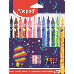MAPED Filctoll készlet, 2,8 mm, kimosható, MAPED "Pixel Party", 12 különböző szín