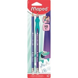 MAPED Grafitceruza radírral, HB, háromszögletű, ceruzafogóval, MAPED "Kidy Learn"