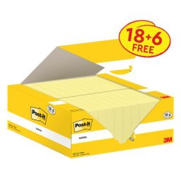 3M POSTIT Öntapadó jegyzettömb, 38x51 mm, 18+6x100 lap, 3M POSTIT, kanári sárga